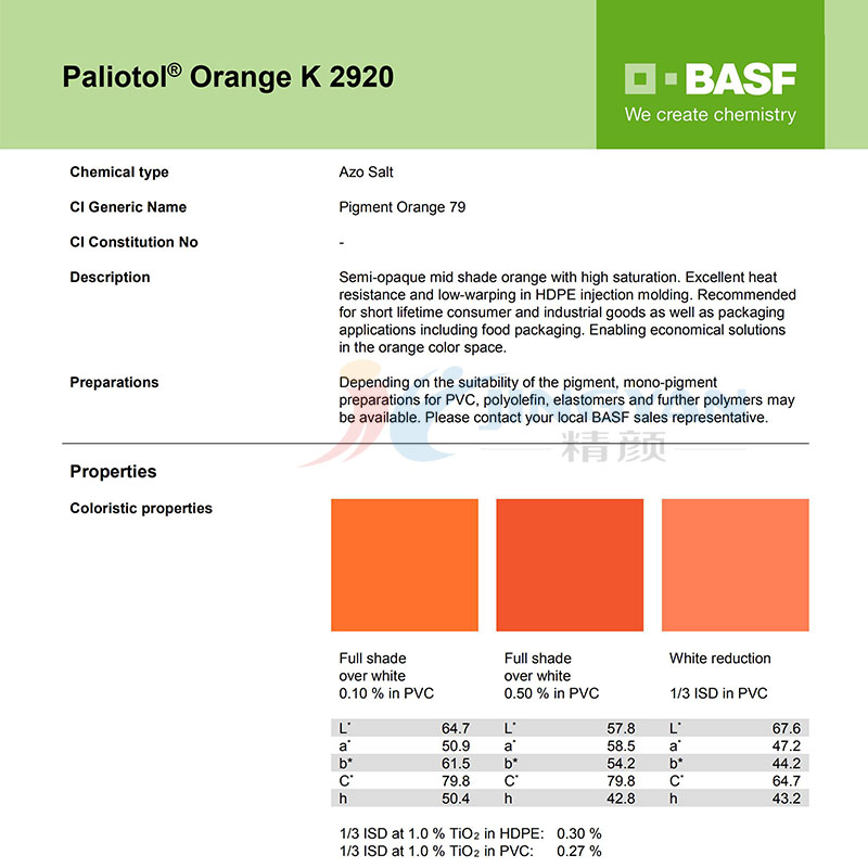 巴斯夫葩丽特K2920技术数据表