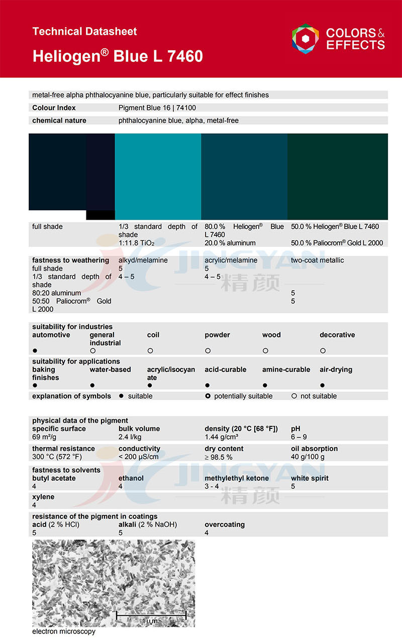 巴斯夫L7460酞菁蓝有机颜料TDS