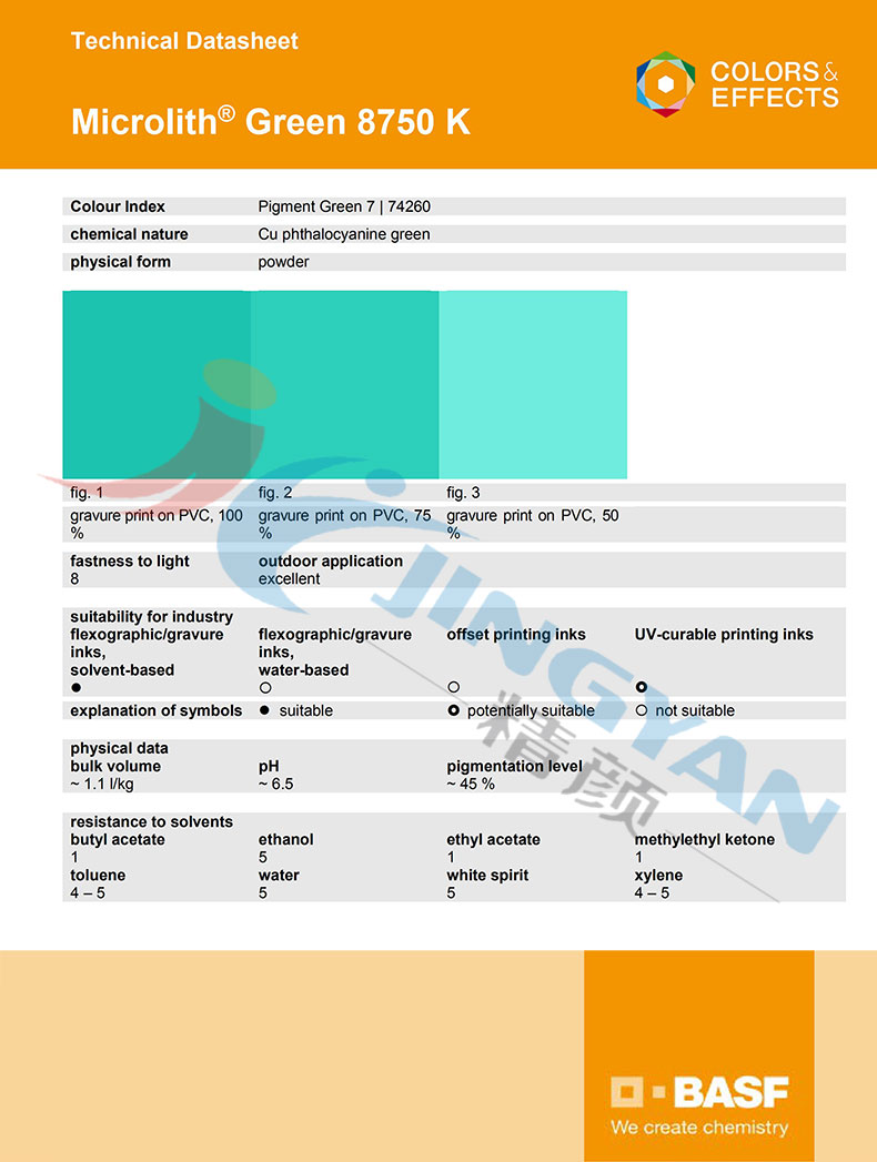 巴斯夫微高力8750K预分散酞菁绿颜料TDS技术数据表