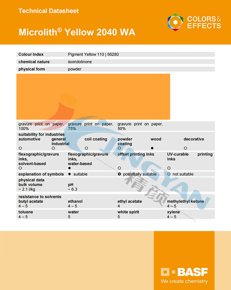 巴斯夫纳米颜料2040WA数据表