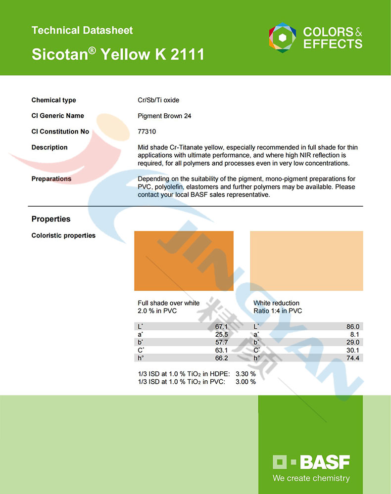 巴斯夫钛铬棕K2111近红外反射颜料TDS技术报告